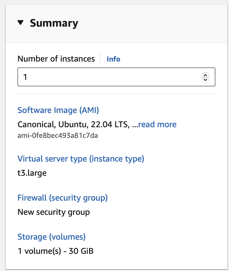 AWS instance summary